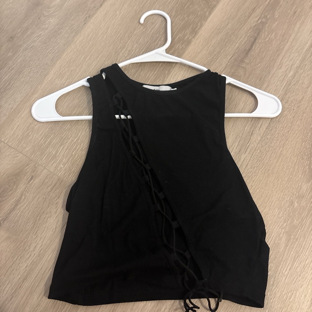 Adika Black Sleeveless Crop Top with Lace Detail
